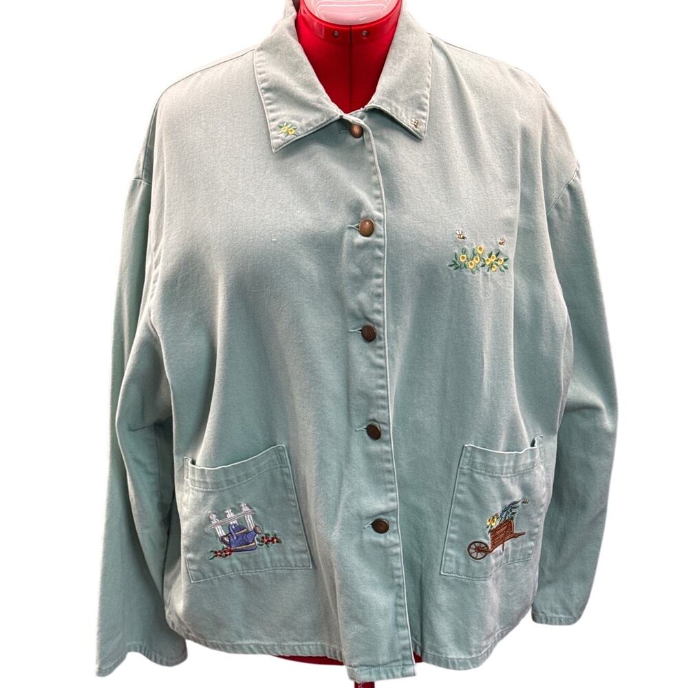 Mandal Bay Vintage Spring Green Embroidered Garden Floral Shacket Women XXL